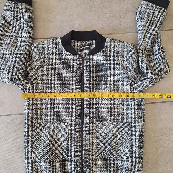 Karl Lagerfeld Paris women's tweed bomber jacket black /white size 2 - Picture 7 of 7